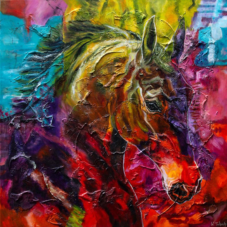 Horse coloured painting by Kerstin Tschech